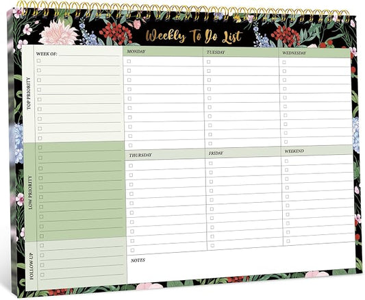 Taja Weekly To Do List Notepad with 52 Undated Sheets（8.5"×11"）- Weekly Desk Planner for Women & Man, Work and Home - 1 Pack Forest Bloom