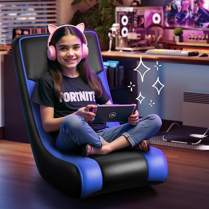 GTPLAYER Floor Rocker Gaming Chair, Adjustable Angle Limiter, Ultra Lightweight Ergonomic Floor Game Seat, Stable Rocking Design for Gaming Relaxing Lounging, Blue & Black