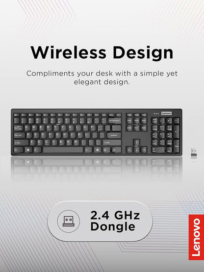 Lenovo 100 Wireless Compact Keyboard Cordless Keyboard for PC & Laptop with Windows Silent Keys Full-Size Layout with Numeric Keypad Plug & Play USB Receiver Portable, Black