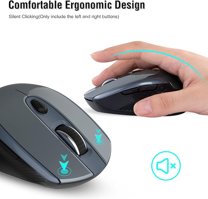 Wireless Mouse, 2.4G Silent Cordless Mouse for Laptop, Mouse with 6 Buttons and 3 Adjustable DPI for Computer, Deskbtop, MacBook, PC
