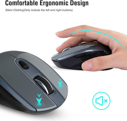 Wireless Mouse, 2.4G Silent Cordless Mouse for Laptop, Mouse with 6 Buttons and 3 Adjustable DPI for Computer, Deskbtop, MacBook, PC