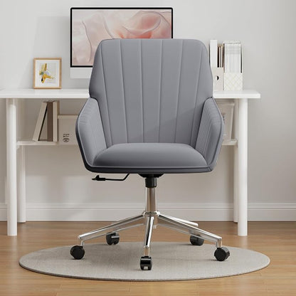 YISHENG Velvet Office Desk Chair with Silver Base, with Wheels,Modern Height Adjustable 360 Degree Swivel Upholstered Vanity Chairs with Arms for Living Room Bedroom,Gray