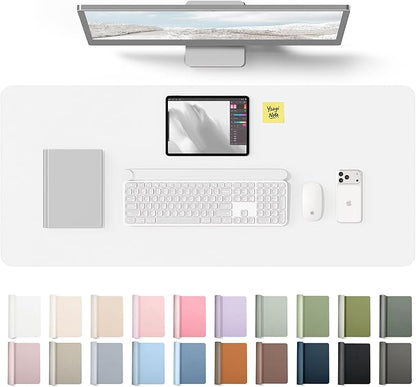 YSAGi Leather Desk Protector, Office Mat, Large Mouse Mat, Non-Slip PU Leather Blotter, Laptop Desk Mat, Waterproof Writing Pad for Office and Home(White, 42" x 17.2")
