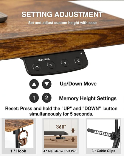 Acrolix Electric Standing Desk, Height Adjustable Home Office Desk with Memory Presets & Cable Management,Rustic Brown Sit Stand Desk for Work from Home, Ergonomic Computer Desk (48" x 24")