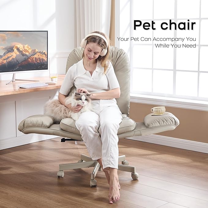 amseatec Criss Cross Office Chair with Armrests & Wheels, Recline 90/135 Lock, 400LBS Big and Tall Executive Office Chair, PU Leather Computer Desk Chair for Home & ADHD（Cream）