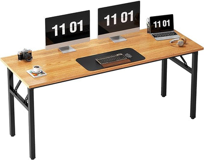 Need Folding Computer Desk, Large 62 inches Folding Table for Home Office, No Install Needed Foldable Writing Table Long Desk, Space-Saving, Teak and Black