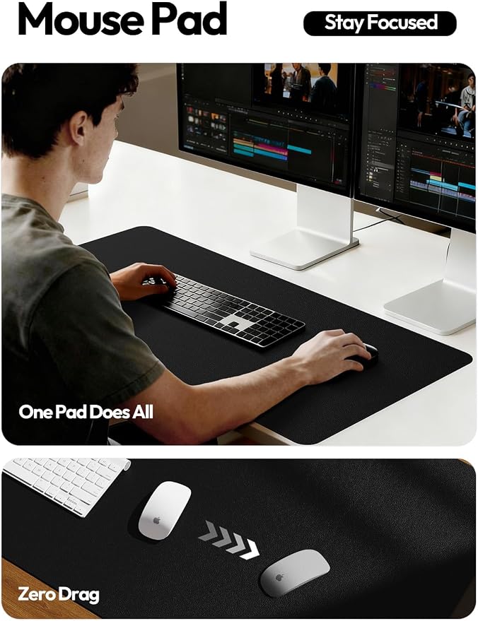 YSAGi Leather Desk Protector, Office Mat, Large Mouse Mat, Non-Slip PU Leather Blotter, Laptop Desk Mat, Waterproof Writing Pad for Office and Home(Black, 63" x 24")
