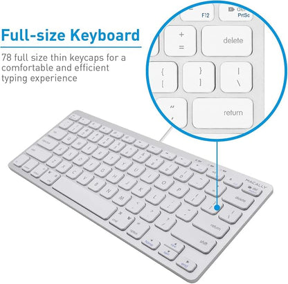 Macally Small Wired Keyboard for Mac and Windows - 78 Scissor Switch Keys Compatible Apple Keyboard - USB Mini Keyboard that Saves Space and Looks Great - Plug and Play Wired Mac Keyboard - Aluminum