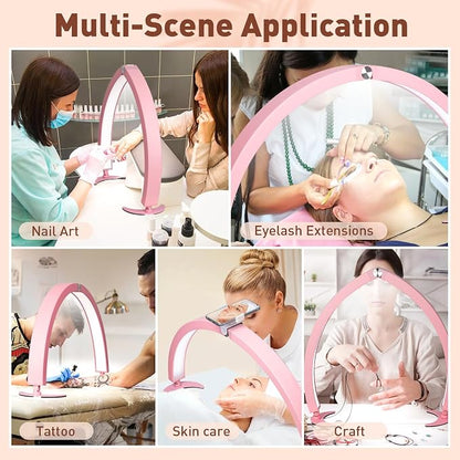HITTI Super Large 31in Half Moon Light for Nail Desk, Foldable Arch Light for Nail Tech Lamp with Phone Stand, LED Table Lamp for Manicure, Handicraft, Art, Eyelash Extension, Painting- Gold