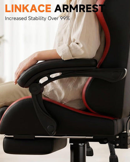 GTPLAYER Gaming Chair, Ergonomic Game Computer Chairs with Foot Rest for Adults, Adjustable PC Game Chair with Reclining Function and Comfortable Headrest for Home and Office Use (RED)