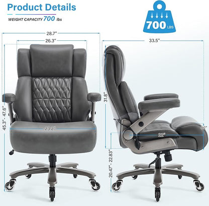 Big and Tall 700lbs Office Chair - Adjustable Lumbar Support 3D Flip Arms Heavy Duty Metal Base&Wheels, High Back Large Executive Computer Desk Chair, Thick Padded Ergonomic Design for Back Pain