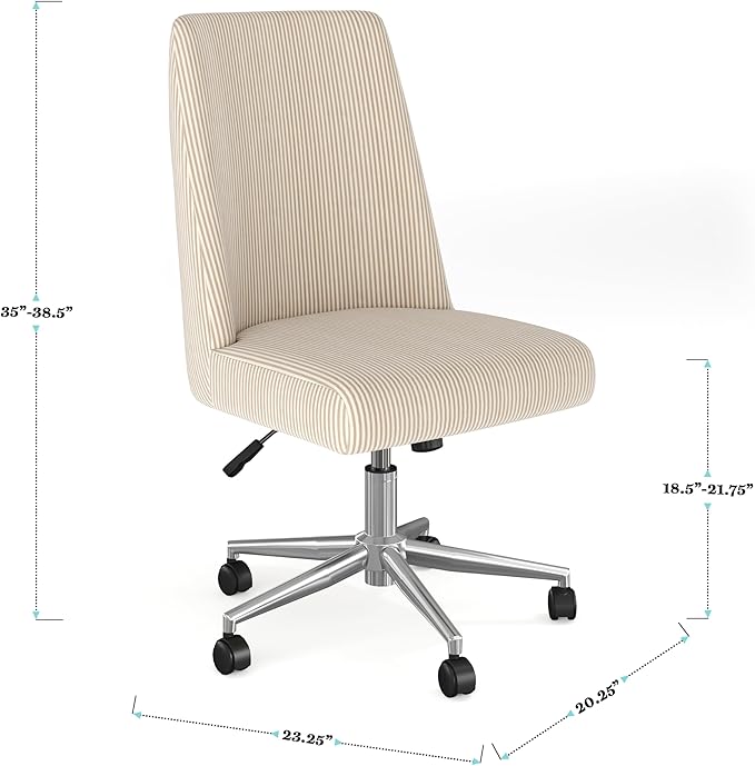 Martha Stewart Maeve Swivel Task Chair with Height Adjustable Seat for Home Office in Beige Stripe Fabric with Polished Nickel Frame