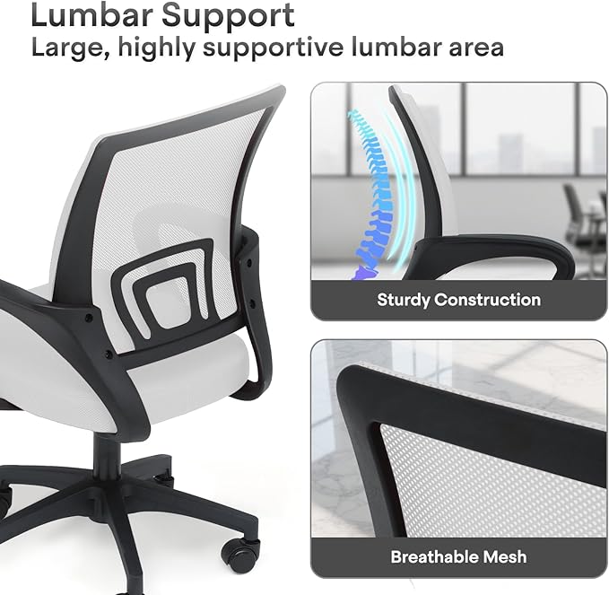 Ergonomic Office Chair, Breathable Mesh Computer Desk Chair | with Lumbar Support & Armrest, Rolling Swivel Adjustable Tilt Lock for Home Office/Gaming, Bedroom Study, Red
