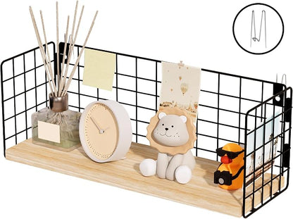 Floating Cubicle Shelf with Hooks, Paulownia Wood Desktop Organizer for Office Cubicle Decor, Desk Shelf for Top of Desk & Cute Cubicle Accessories for Work