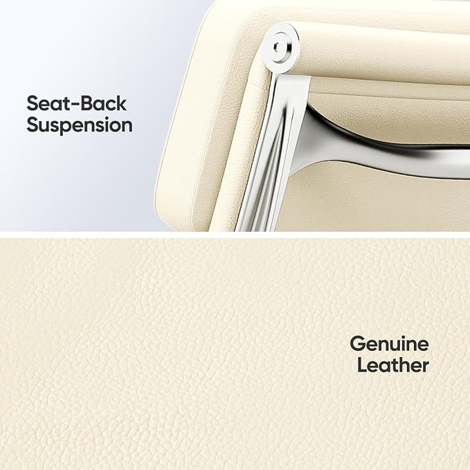 Mid-Back Executive Genuine Leather Office Chair, with Aluminum Arms and 5-Star Base, Modern Rolling Desk Chair with Silent Wheels, Lumbar Support, High-Adjustable, Tilting for Home & Office