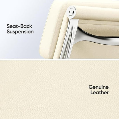 Mid-Back Executive Genuine Leather Office Chair, with Aluminum Arms and 5-Star Base, Modern Rolling Desk Chair with Silent Wheels, Lumbar Support, High-Adjustable, Tilting for Home & Office