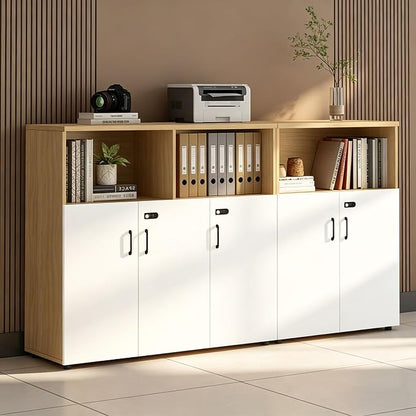 File Cabinet with Password Lock, Wood Lateral Filing Cabinet for Letter/A4 Files, 3 Drawer with Door, Printer Stand with Open Shelves for Home Office