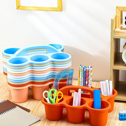 12 Pcs Classroom Caddy Bulk - Plastic 6 Compartments Table Storage Caddy with Handle for School Pencil, Crafts Marker, Crayon Art, Drink Cup Delivery