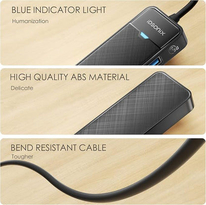 iDsonix USB Hub with 6ft Extension Cbale[Charging Not Supported], 4-Port USB 3.0 Splitter Ultra-Slim Extender for Desktop, Laptop, Xbox, Flash Drive, HDD, Console, Printer, PC, Keyboards, Mouse