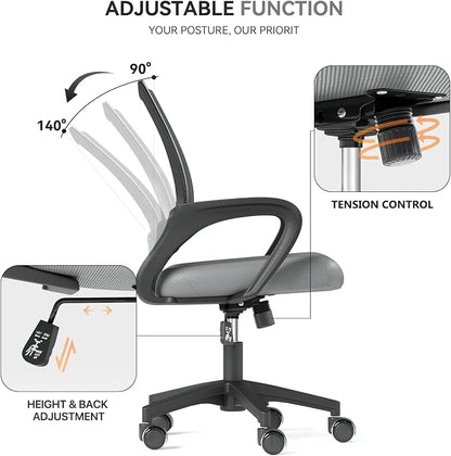 Office Chair, Ergonomic Mid-Back Mesh Desk Chair, 10 Pack, Light Gray | Lumbar Support, Adjustable Height, Rolling Wheels Design, Comfy Armrest, Work, Study, Gaming