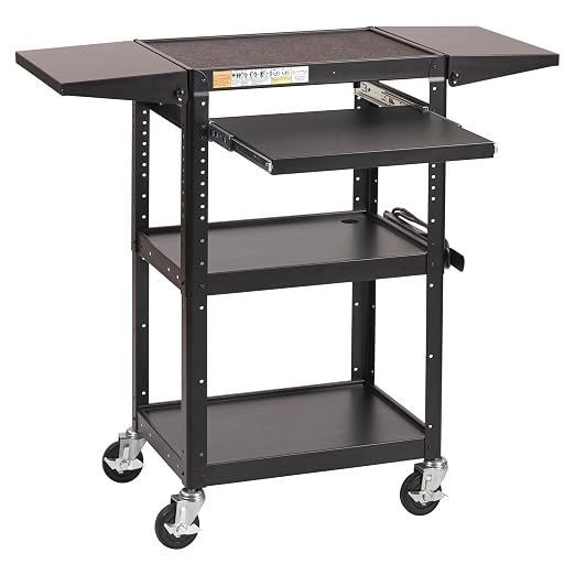 ECR4Kids Mobile AV Presentation Media Cart Stand with Drop Leaves, Technology Trolley, Black