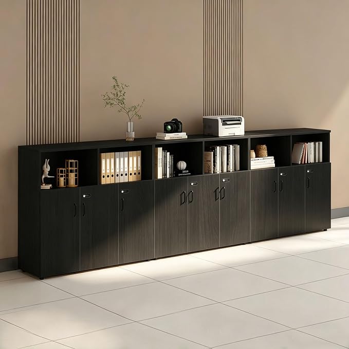 File Cabinet with Password Lock, Wood Lateral Filing Cabinet for Letter/A4 Files, 3 Drawer with Door, Printer Stand with Open Shelves for Home Office