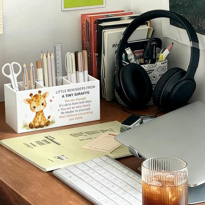 Positive Giraffe Pen Pencil Holder Desk Accessories Gifts for Women | Cute Giraffe Pen Pencil Wooden Organizer Office Accessories Decorations for Office Dorm Room Bedroom Tabletop Desk Decor