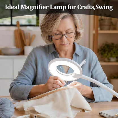 Magnifier Desk Lamp, Flexible Gooseneck, 2-in-1 Magnifying Glass 3X+6X Led Work Light for Elderly Reading, 3 Dimmable Office Magnifying Lamp, Hands Free Mag Desk Lamp for Crafts Sewing Needlepoint