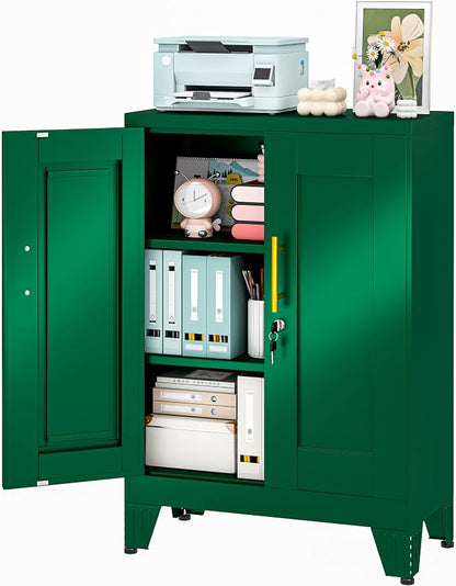 36" Metal Garage Storage Cabinet with Lock,Lockable Office File Cabinet with 2 Doors and 2 Adjustable Shelves,Outdoor Steel Locker Organizer for Home Office,Gym,School,Warehouse(Green)