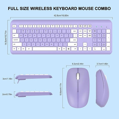 Wireless Keyboard and Mouse Combo, Full-Size Silent Ergonomic Keyboard and Optical Mouse, Long Battery Life, 2.4G Lag-Free Mice Keyboard for Computer, Mac, Laptop, PC, Windows(Purple)