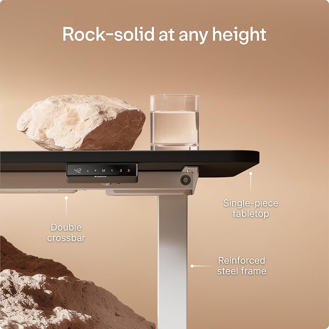Desktronic HomeOne Standing Desk 54x28 — Ergonomic Sit Stand Home Office Desk, Made in Europe, Electric Dual Motor Height Adjustable, USB & USB-C Charging, Wobble-Free, Touchscreen, 3 Memory Presets