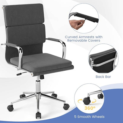 COSTWAY Ergonomic Office Chair, High Back Desk Chairs with Armrests, Comfy Lumbar Support, Rocking Function, Swivel Executive Computer Chair for Home Office, Grey