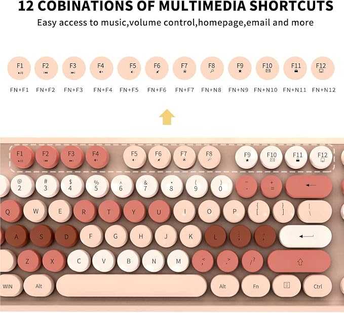 FOPETT Keyboard and Mouse Sets Wireless,Reliable 2.4 GHz Connectivity for PC,Laptop,Smart TV and More (Milk Tea Color)