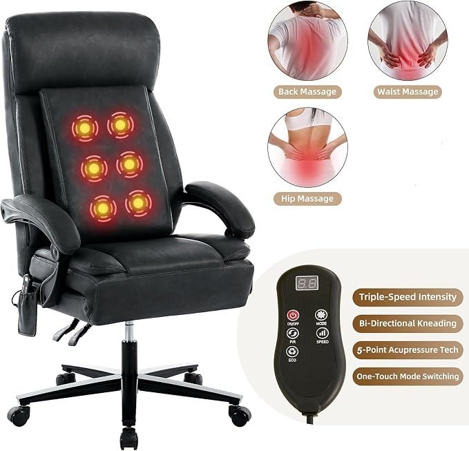 DYHOME Executive Office Chair with Footrest, Ergonomic Computer Desk Chairs,Mid-Tall Back Leather Office Chair,Lumbar Support Swivel Chair with Rocking Function,Black