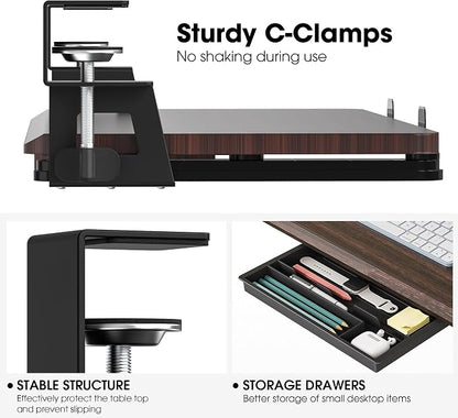 Fenge Keyboard Tray Under Desk, Pull Out Keyboard & Mouse Tray with C Clamp Mount, Sliding Keyboard Holder for Desk, 25.6 x 11.8 inch Large Slide-Out Platform Computer Drawer for Typing