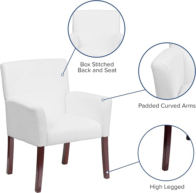 Flash Furniture Taylor White LeatherSoft Executive Side Reception Chair with Mahogany Legs