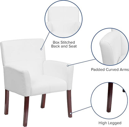 Flash Furniture Taylor White LeatherSoft Executive Side Reception Chair with Mahogany Legs