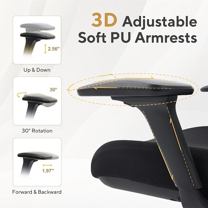Nouhaus Apertura Ergonomic Office Chair, Home Office Desk Chairs w/Adjustable Lumbar Support & Headrest, Dynamic Back Support, 3D Armrests, High Back Mesh Comfy Computer Chair for Long Hours (Black)