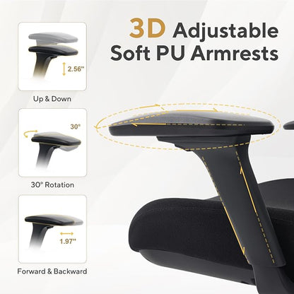 Nouhaus Apertura Ergonomic Office Chair, Home Office Desk Chairs w/Adjustable Lumbar Support & Headrest, Dynamic Back Support, 3D Armrests, High Back Mesh Comfy Computer Chair for Long Hours (Black)