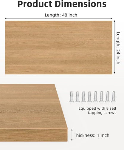 Universal 48 x 24 One-Piece Solid Wood Table Top, 1" Thick Desktop for Stand Up Height Adjustable Desk Frames, Home Office Tabletop, Countertop DIY, Elmwood