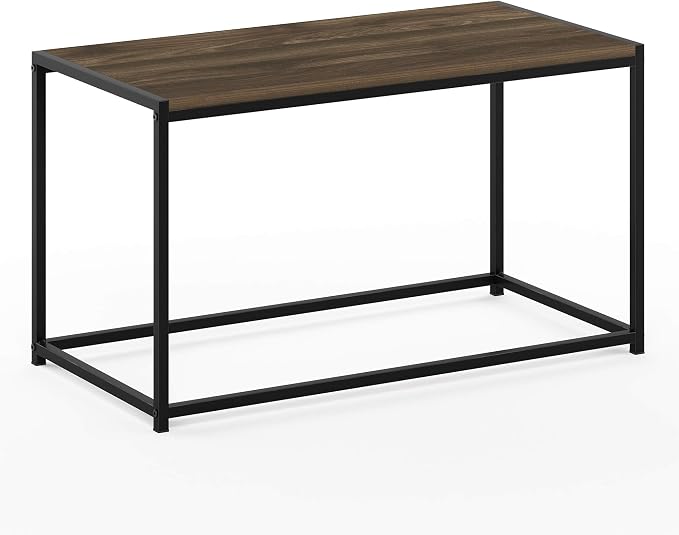 Furinno Camnus Coffee Table, Metal Frame Rustic Brown Coffee Table, Rectangular Wide Side Table, Easy Assembly, for Living Room, Bedroom, Home Office, Brown Walnut