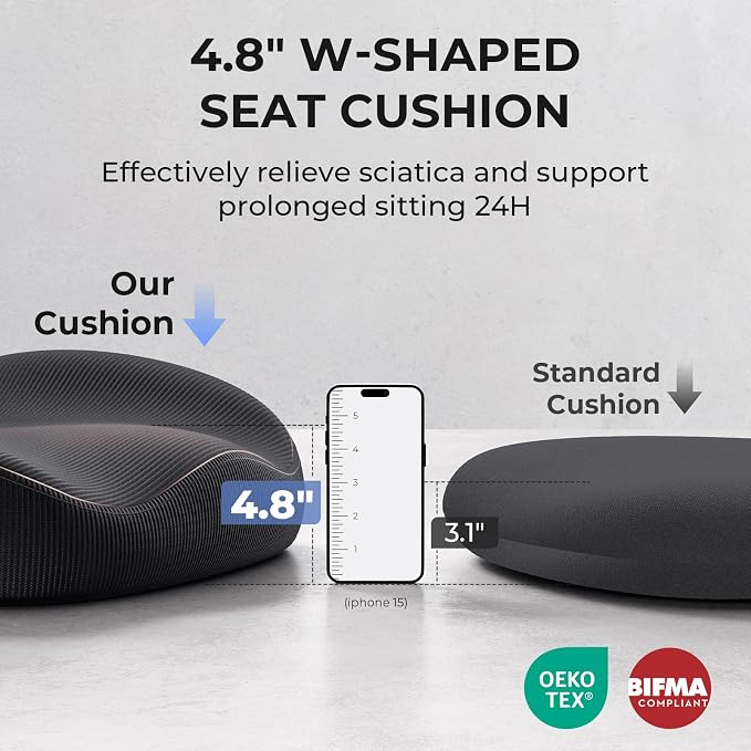 Ergonomic Chair - 350lbs Capacity for Big & Tall with 4.8" Thickened Seat Cushion, Sacral Lumbar Support and Flip-Up Arms for Home Office