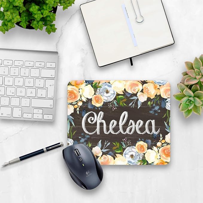 Rustic floral mouse pad personalized home or office decor desk accessory gift for co-worker appreciation