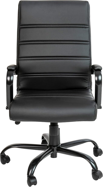 EMMA + OLIVER Faux Leather High-Back Swivel Home Office Desk Chair with Wheels, Padded Seat, and Armrests, Adjustable Height Multipurpose Office Chair, Black