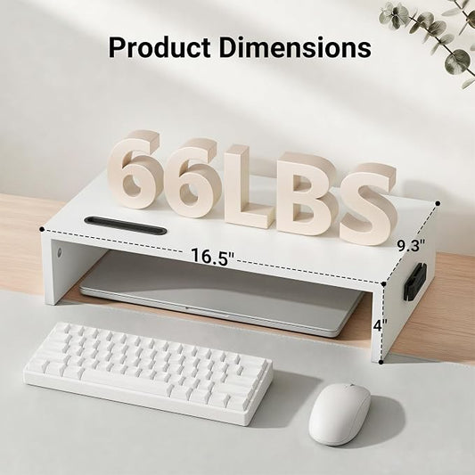 BONTEC Monitor Stand Riser with Cellphone Holder & Cable Management, 16.7 Inch Wood Monitor Riser Stand, Desktop Stand for PC/TV/Laptop/Printer, White