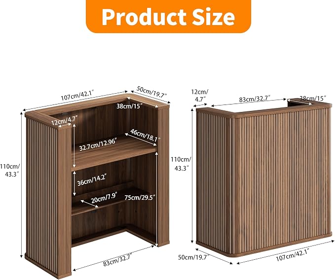 42.1 Inches Reception Desk,Fluted Round Corner Modern Reception Table,Front Counter Table,for Salons, Offices Lobbies Retail Stores and Home Offices (Walnut)