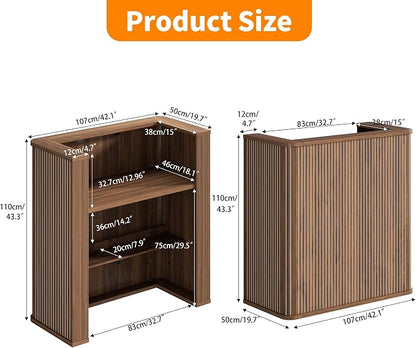 42.1 Inches Reception Desk,Fluted Round Corner Modern Reception Table,Front Counter Table,for Salons, Offices Lobbies Retail Stores and Home Offices (Walnut)