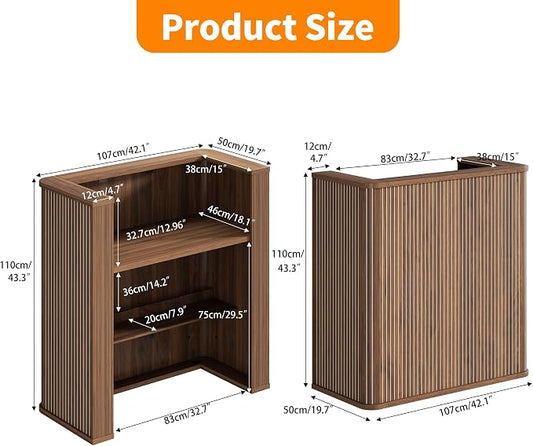 42.1 Inches Reception Desk,Fluted Round Corner Modern Reception Table,Front Counter Table,for Salons, Offices Lobbies Retail Stores and Home Offices (Walnut)