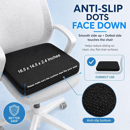 Gel Seat Cushion for Long Sitting - 16.5" x 14.5" x 2.4" (Extra Thick＆Soft) Gel Cushion for People Over 185 lbs, Pressure Relief Cushion for Office Chair, Egg Cushions for Wheelchair, Gel Pad for Car
