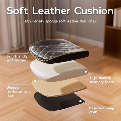 HomeZeer Black Office Chair, Luxury Leather Executive Desk Chair | Elegant Timeless Appeal, Vintage Mid Back Styling with Wheels and Padded Arms, Thick High Density Foam Comfort